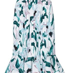 Tory Burch White A-Line Pleated Louisa Silk Skirt, Green & Lilac Floral Print 🌿